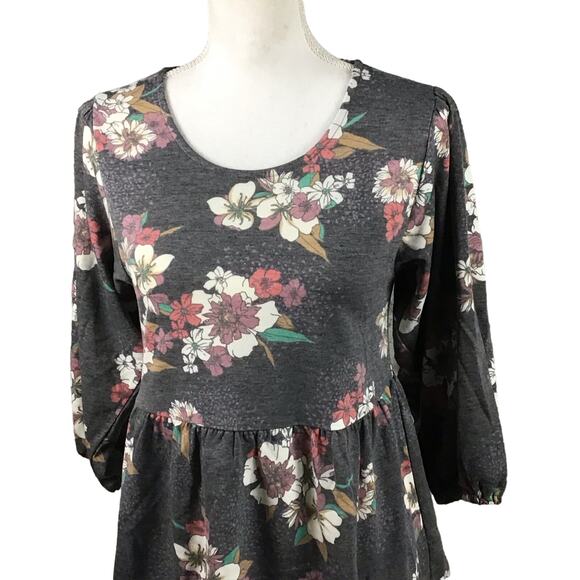 Bobeau Women’s Gray Pink Floral Babydoll Top 3/4 Sleeve Pullover Size XS NWOT - Picture 6 of 16